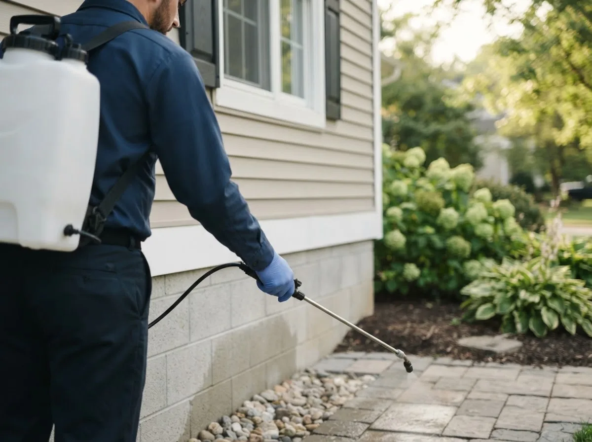 Pest control technician inspecting a home in Fiatt, IL